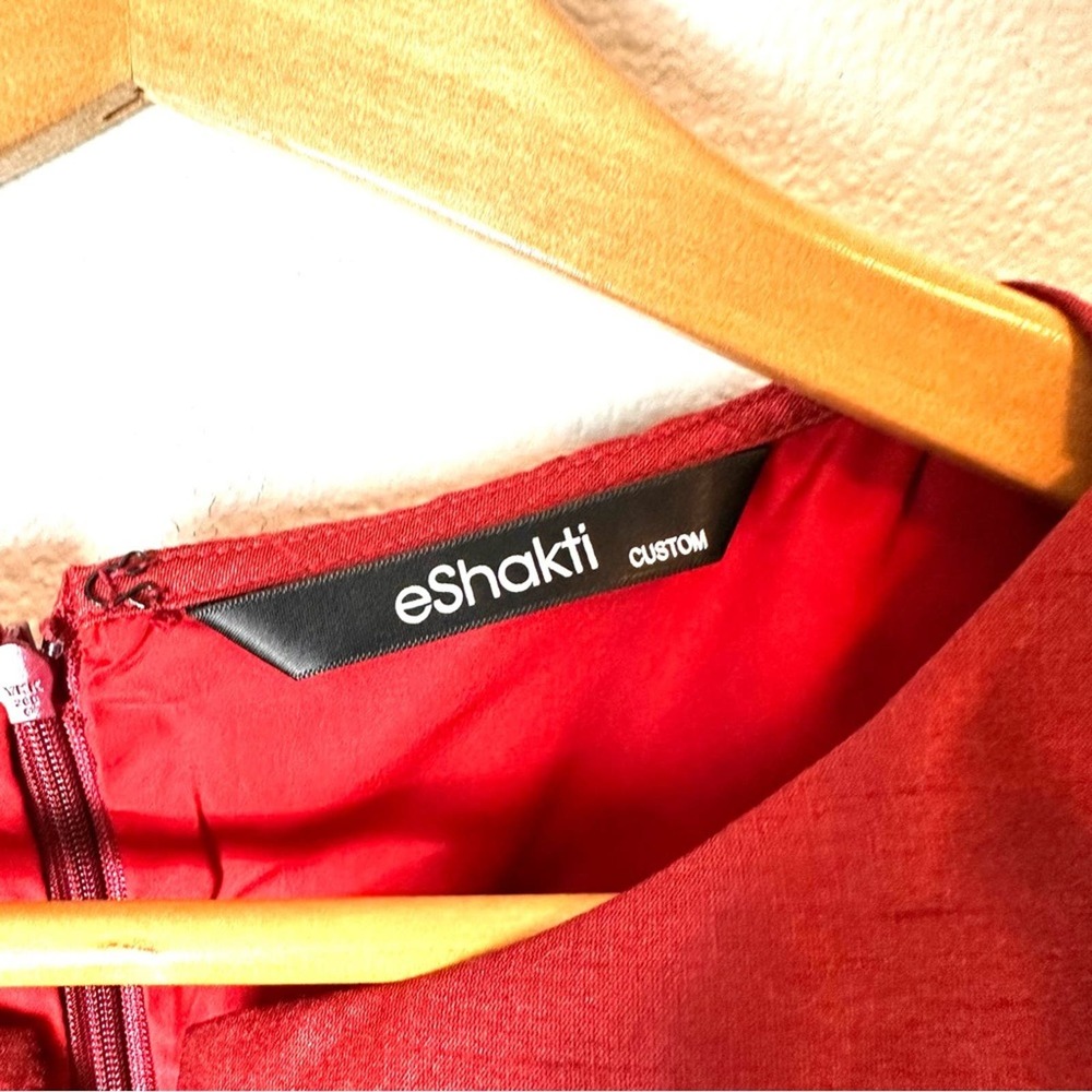 Eshakti Custom Red Satin V Neck Dress sz S - Picture 5 of 10